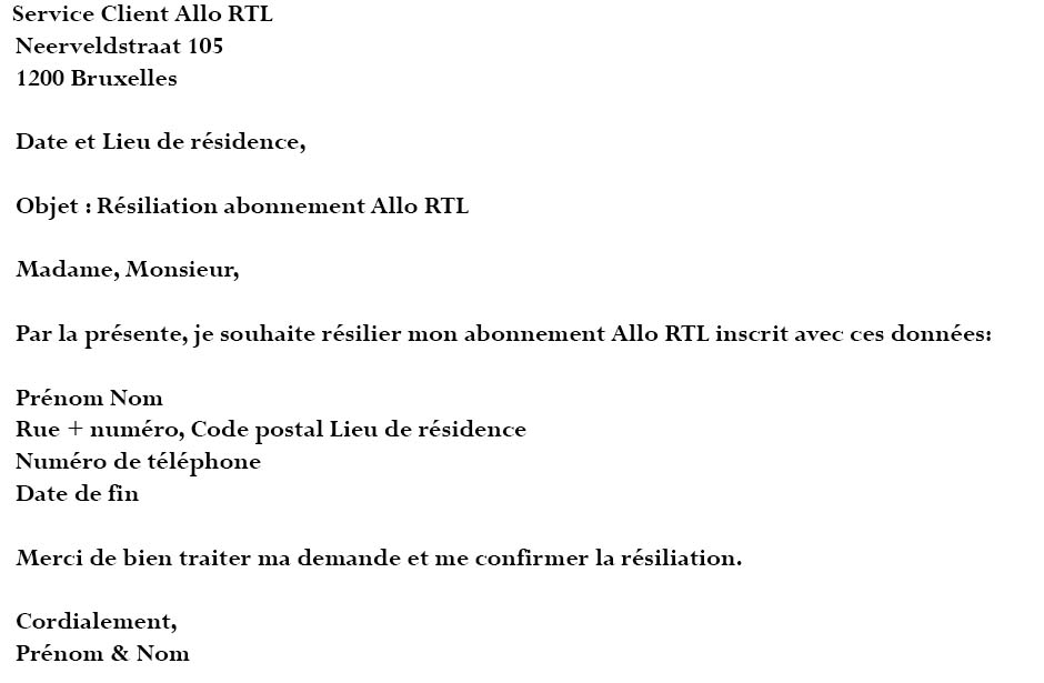 lettre résiliation Allo RTL