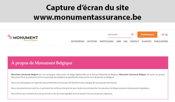 Site Internet www.monumentassurance.be